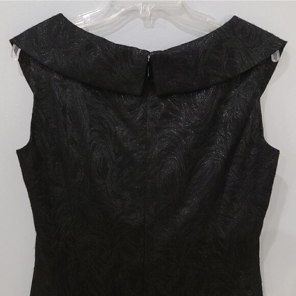 Tahari-Black Shiny PORTRAIT COLLAR Jacquard SHEATH DRESS Party Cocktail Woman 6 - Picture 11 of 16